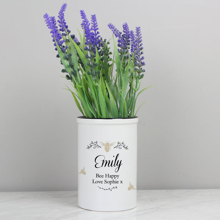 Personalised Floral Bee Straight Sided Flower Pot