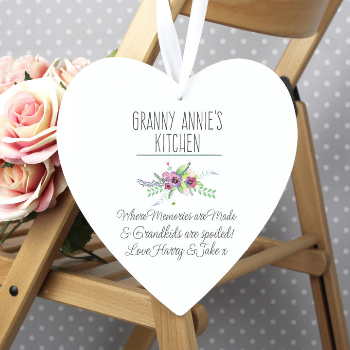 Personalised Floral Bouquet Large Wooden Heart Decoration
