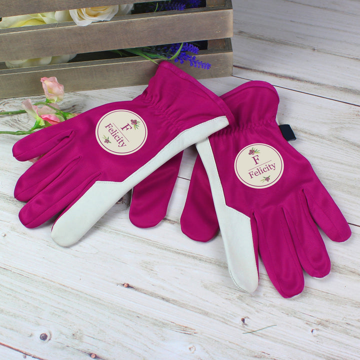 Personalised Floral Bouquet Medium Fuschia Gardening Gloves
