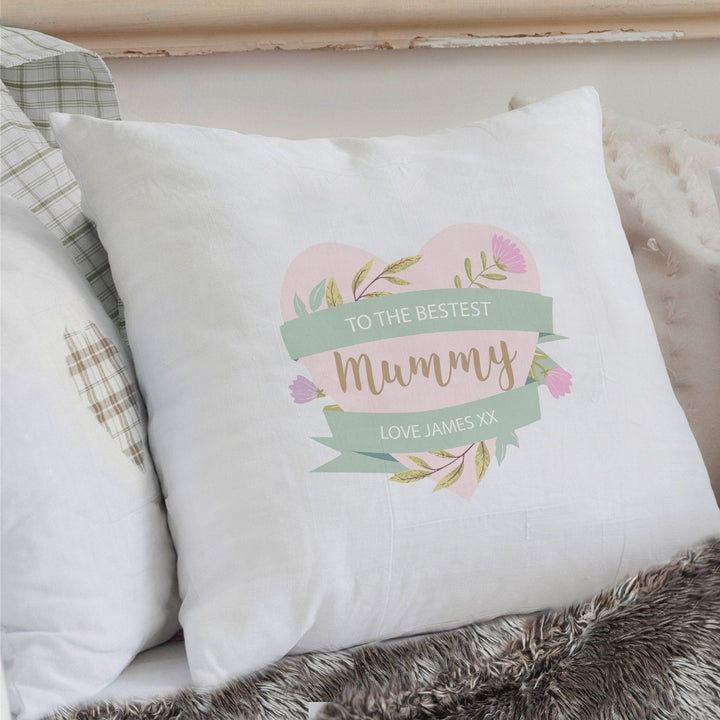 Personalised Floral Heart Mothers Day Cream Cushion Cover