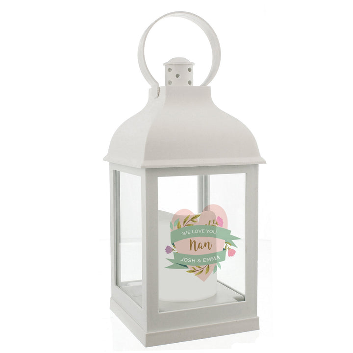Personalised Floral Heart Mothers Day White Lantern