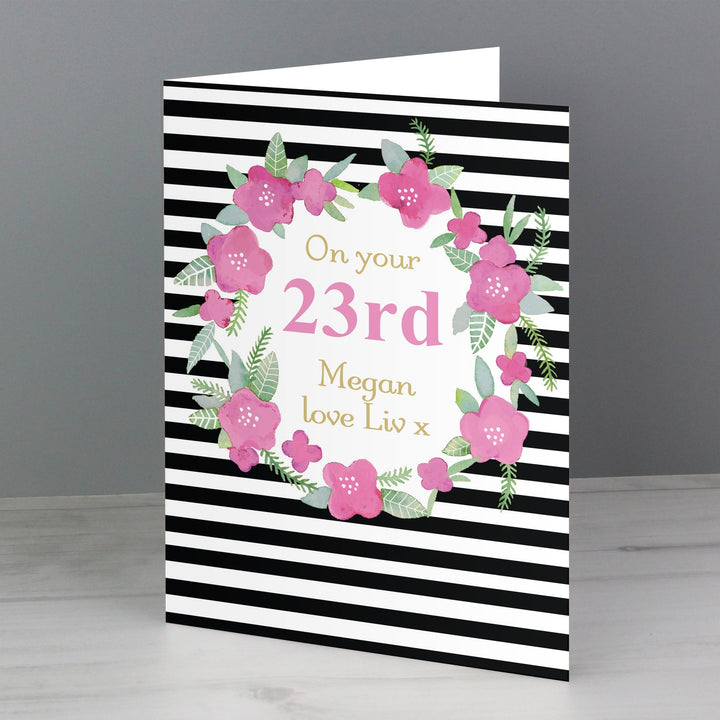 Personalised Floral Stripe Card
