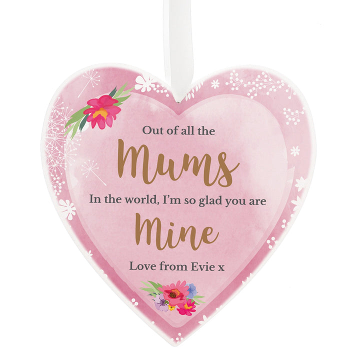 Personalised Floral Watercolour Large Wooden Heart Decoration