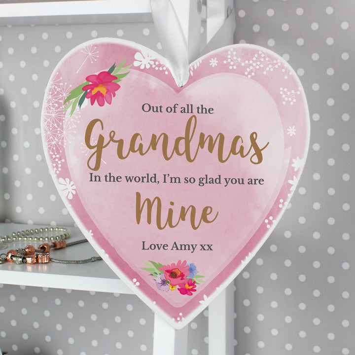 Personalised Floral Watercolour Large Wooden Heart Decoration