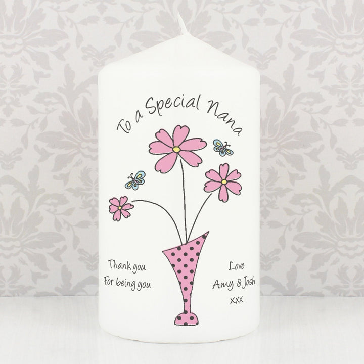 Personalised Flower in Vase Message Pillar Candle