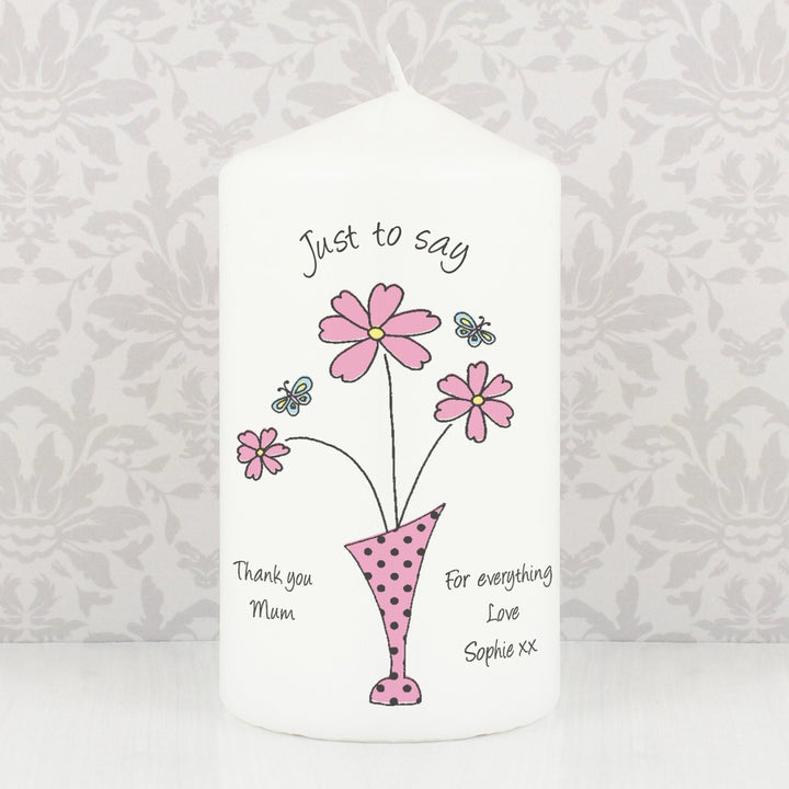 Personalised Flower in Vase Message Pillar Candle