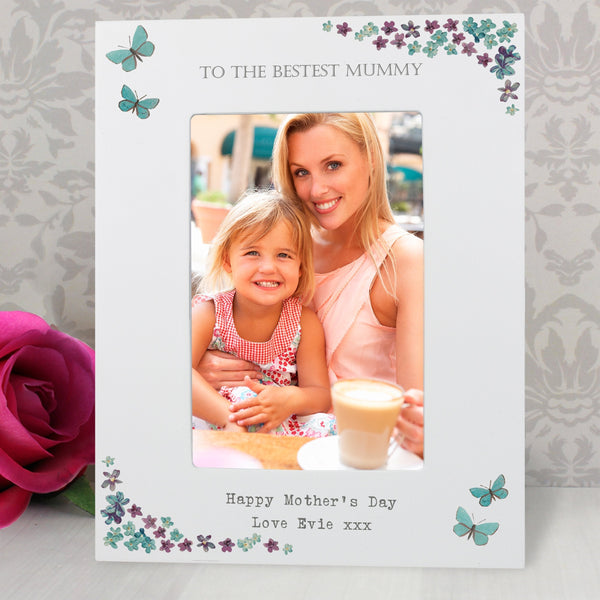 Personalised Forget Me Not 4x6 White Wooden Photo Frame