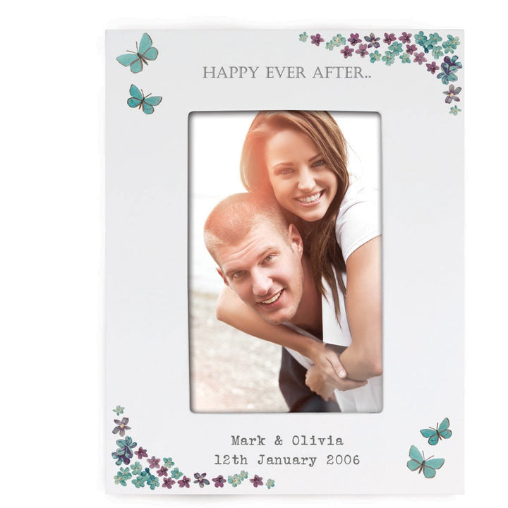 Personalised Forget Me Not 4x6 White Wooden Photo Frame