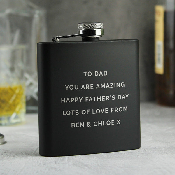 Personalised Free Text Black Hip Flask - Father's Day gift