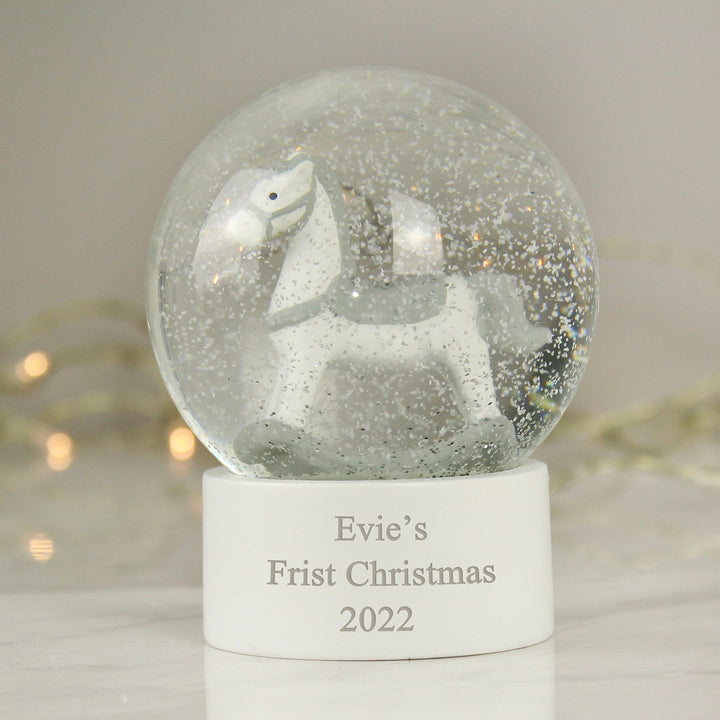 Personalised Free Text Rocking Horse Glitter Snow Globe