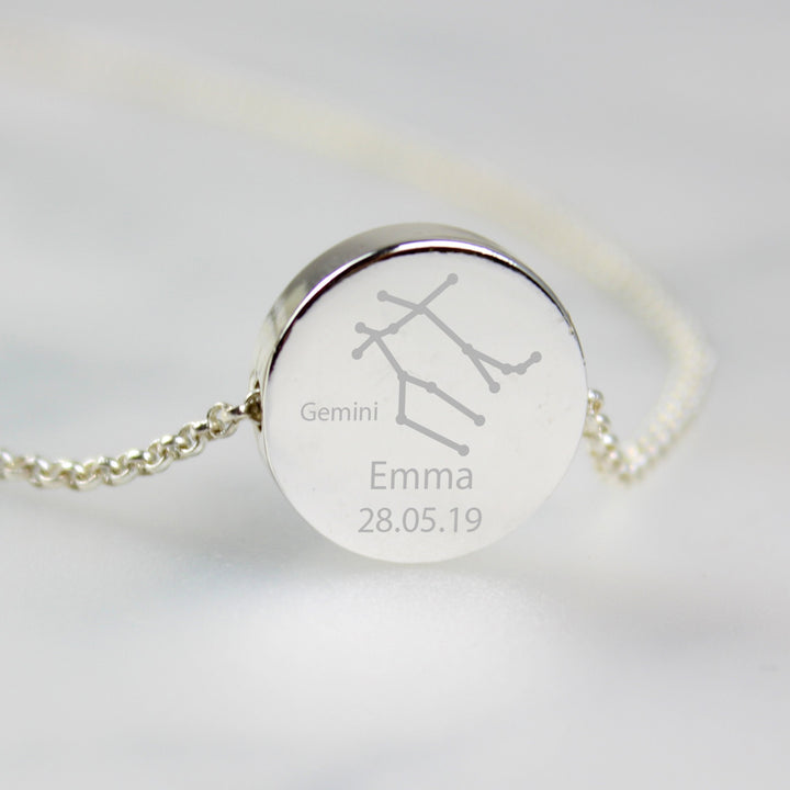 Personalised Gemini Zodiac Star Sign Silver Tone Necklace (May 21st - June 20th)