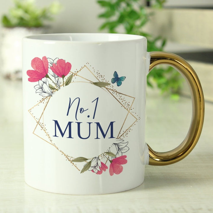 Personalised Geometric Floral Gold Handle Mug - Personalised Mugs