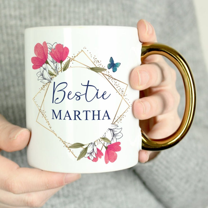 Personalised Geometric Floral Gold Handle Mug - Personalised Mugs