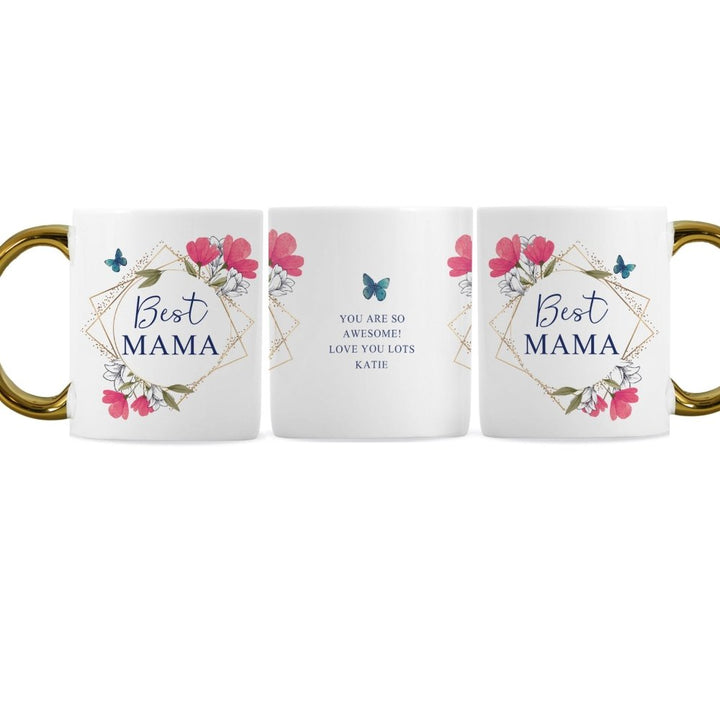 Personalised Geometric Floral Gold Handle Mug - Personalised Mugs