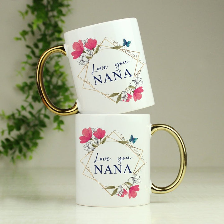 Personalised Geometric Floral Gold Handle Mug - Personalised Mugs