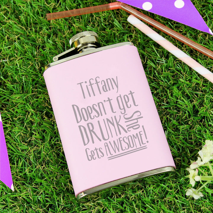 Personalised Get Awesome Pink Hip Flask