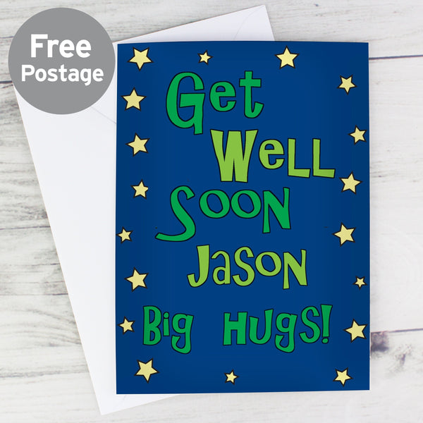 Personalised Get Well Blue Stars Card