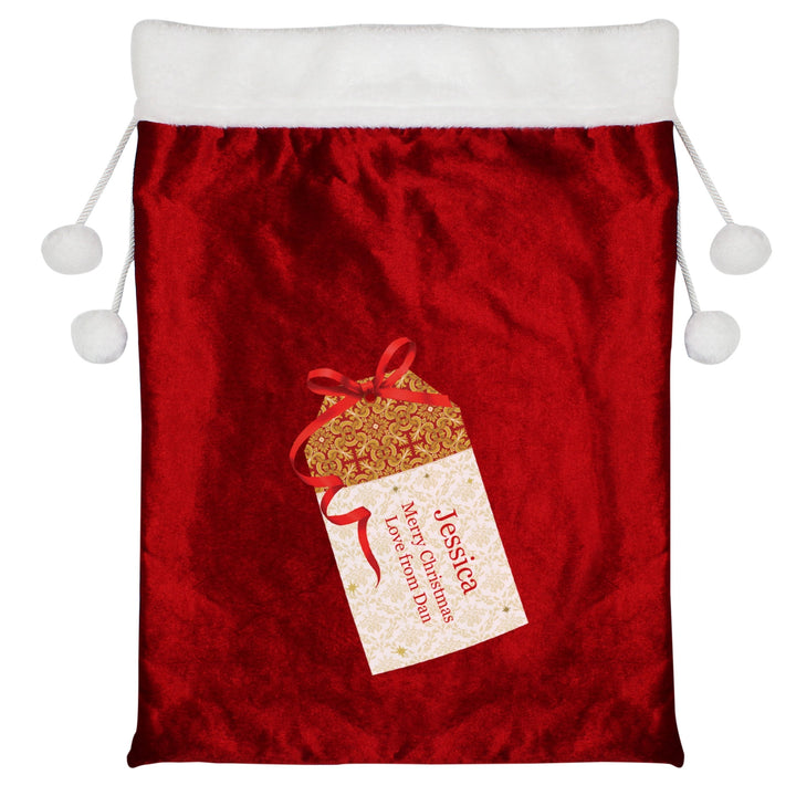 Personalised Gift Tag Luxury Pom Pom Red Children's Christmas Sack