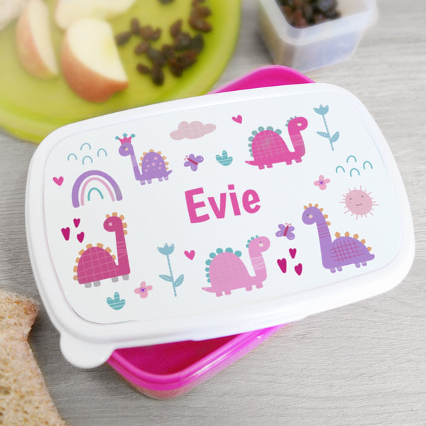 Personalised Girly Dinosaurs Name Only Pink Lunch Box