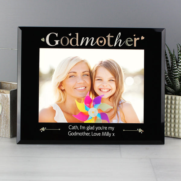 Personalised Godmother Black Glass 7x5 Photo Frame