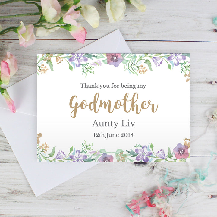 Personalised Godmother 'Floral Watercolour' Card