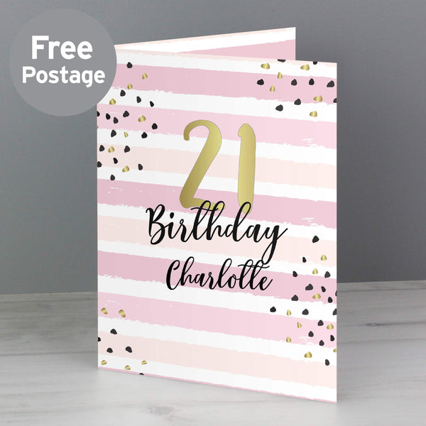 Personalised Gold and Pink Stripe Birthday Card