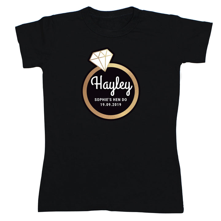 Personalised Gold Bling Ring Hen Party T-Shirt - Black Large