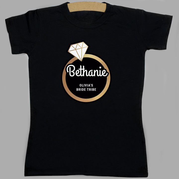 Personalised Gold Bling Ring Hen Party T-Shirt - Black Medium