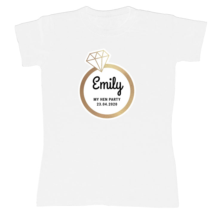 Personalised Gold Bling Ring Hen Party T-Shirt - White Medium