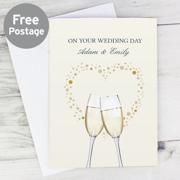 Personalised Gold Champagne Flutes Card