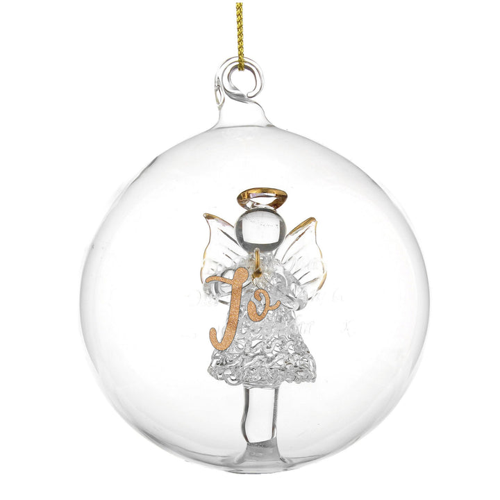 Personalised Gold Glitter Name Only Angel Glass Bauble