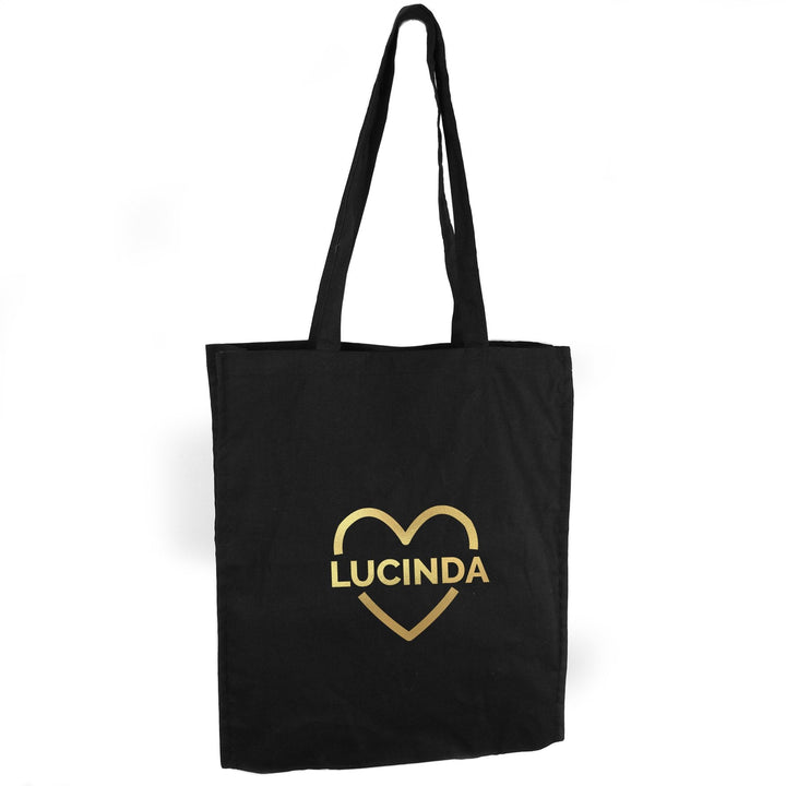 Personalised Gold Heart Black Cotton Bag