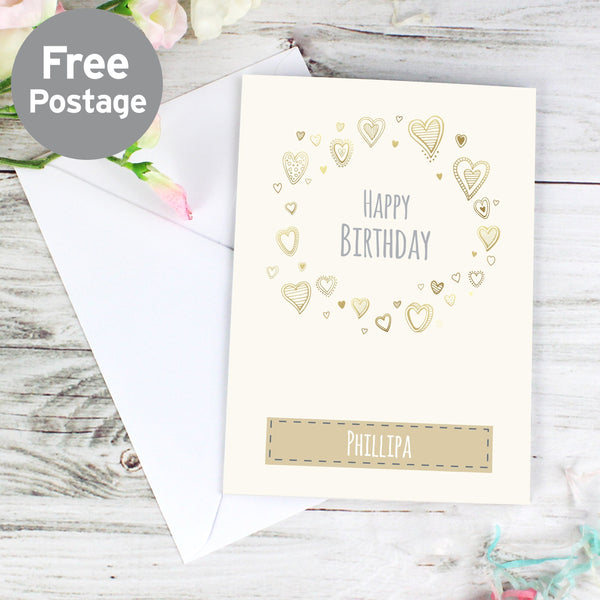 Personalised Gold Hearts Card