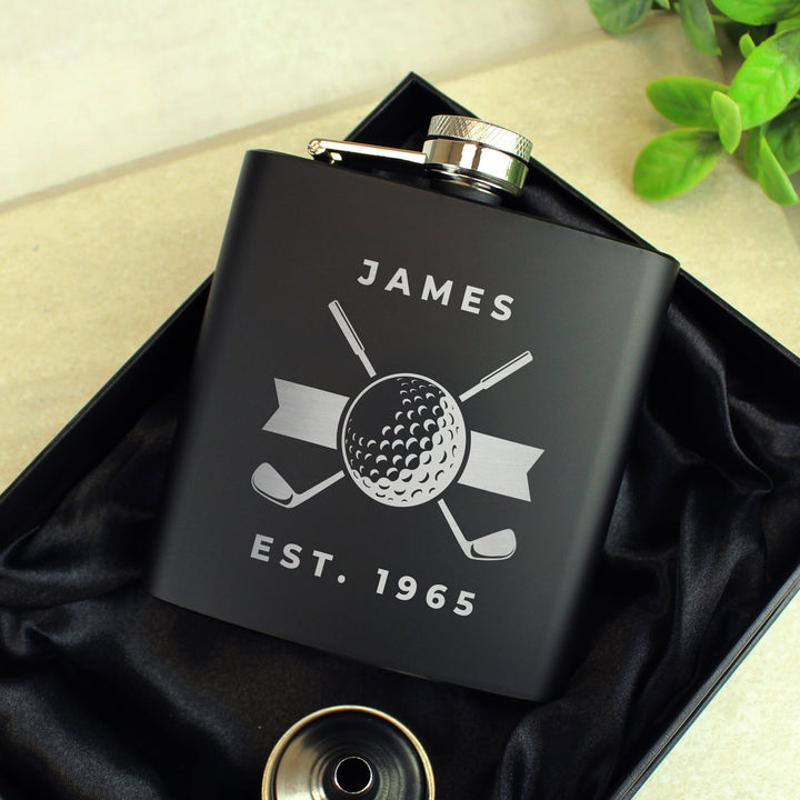 Personalised Golf Black Hip Flask - Father's Day gift