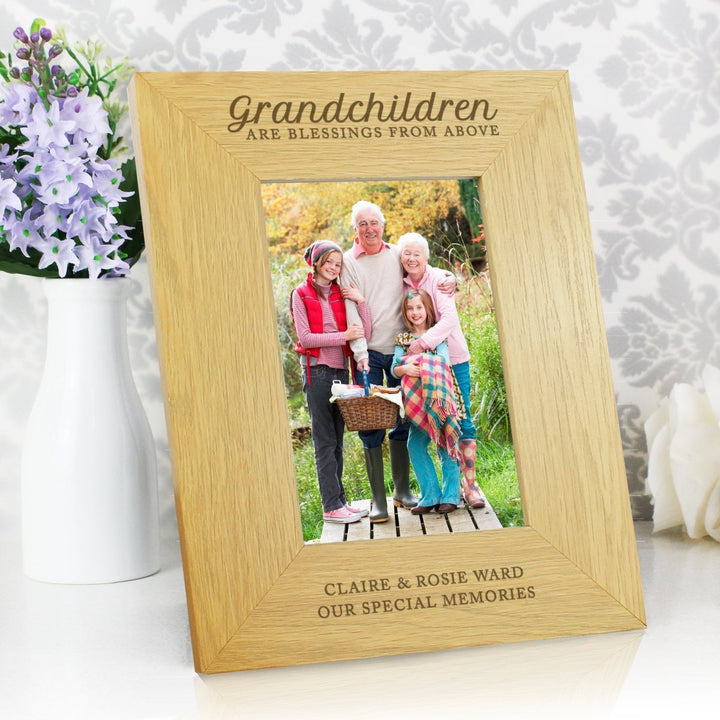Personalised "Grandchildren Are A Blessing" 4x6 Oak Finish Photo Frame