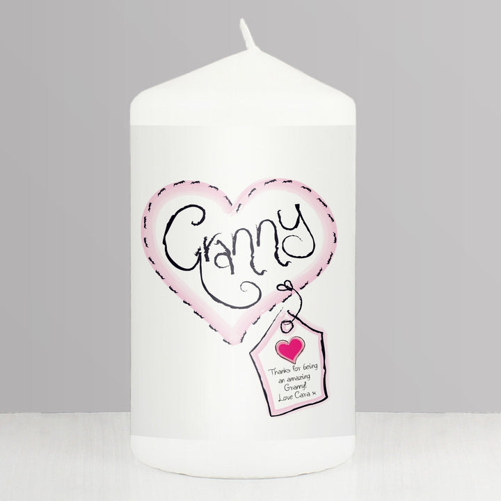 Personalised Granny Heart Stitch Pillar Candle