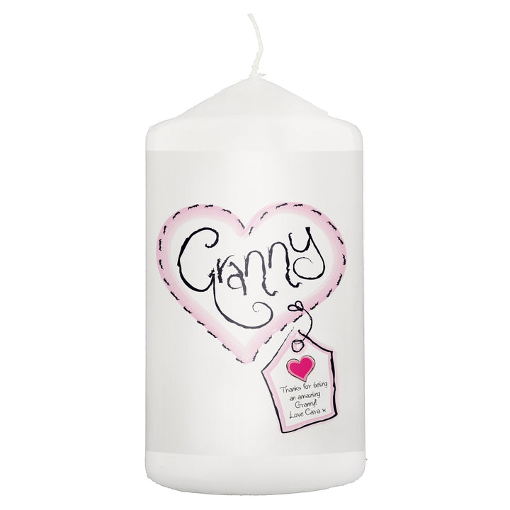 Personalised Granny Heart Stitch Pillar Candle