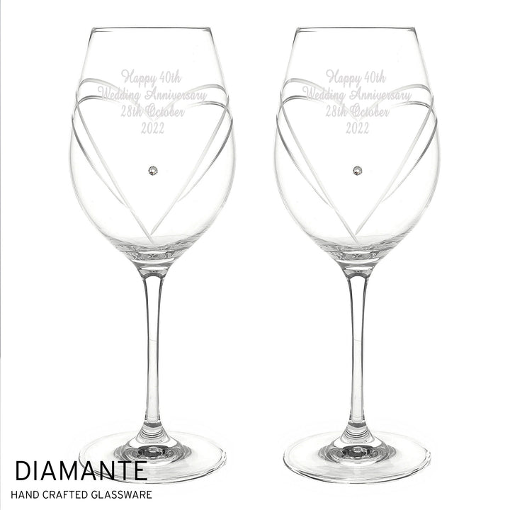 Personalised Hand Cut Diamante Heart Wine Glasses