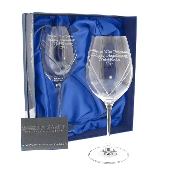 Personalised Hand Cut Diamante Heart Wine Glasses