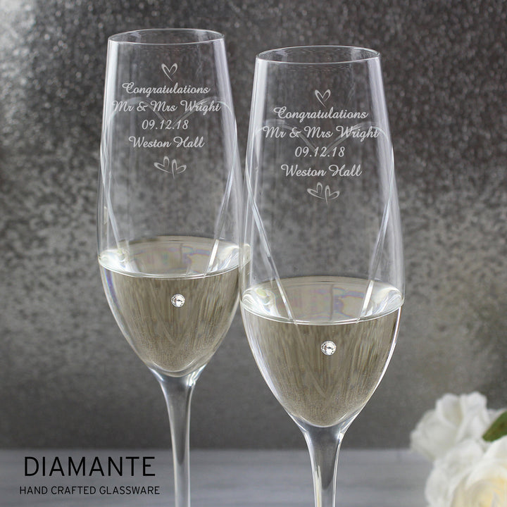 Personalised Hand Cut Little Hearts Pair of Flutes with Gift Box