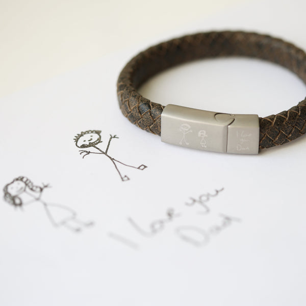 Personalised Handwriting Engraved Antique Style Bracelet - Rustic