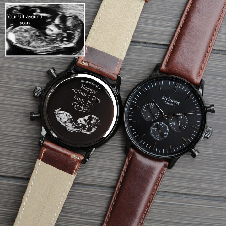 Personalised Handwriting Engraved Men's Architect Motivator Watch Black with Walnut Strap