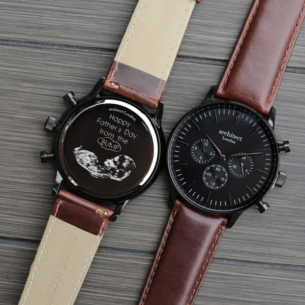 Personalised Handwriting Engraved Men's Architect Motivator Watch Black with Walnut Strap
