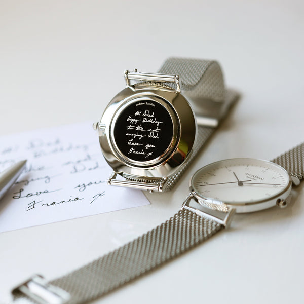 Personalised Handwriting Engraved Men's Architect Zephyr Watch + Steel Silver Mesh Strap