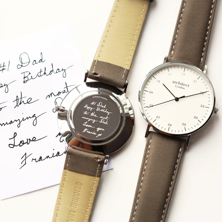 Personalised Handwriting Engraved Men's Architect Zephyr Watch + Urban Grey Strap
