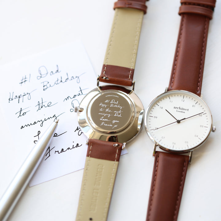 Personalised Handwriting Engraved Men's Architect Zephyr Watch + Walnut Strap