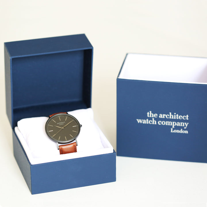 Personalised Handwriting Engraved Men's Minimalist Watch + Walnut Strap