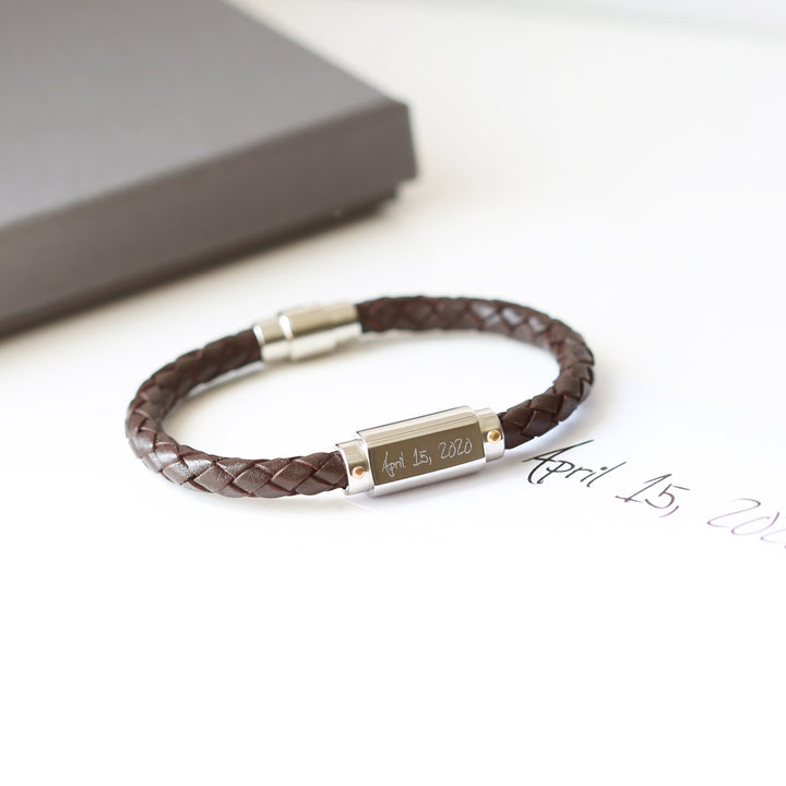 Personalised Handwriting Engraved Twisted Leather Bracelet