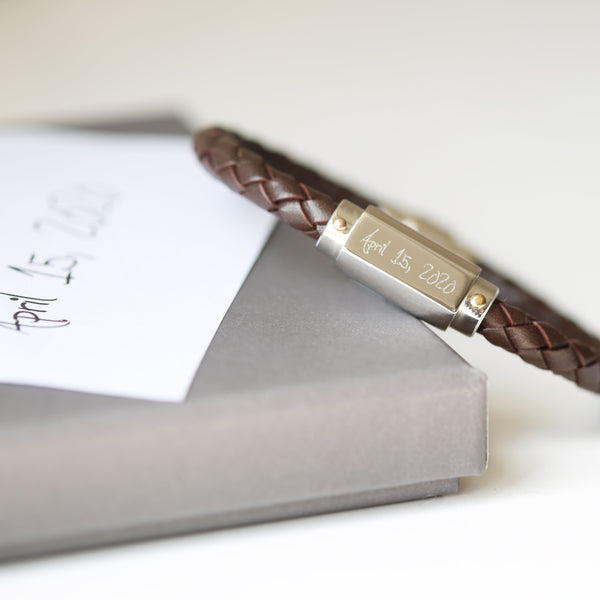 Personalised Handwriting Engraved Twisted Leather Bracelet