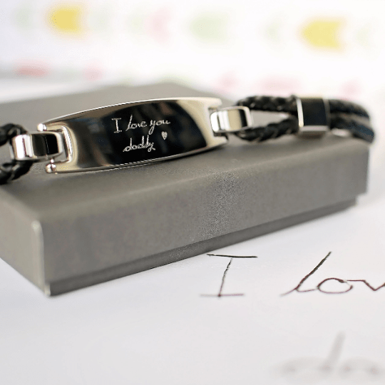 Personalised Handwriting Engraving Men's Woven Leather Bracelet